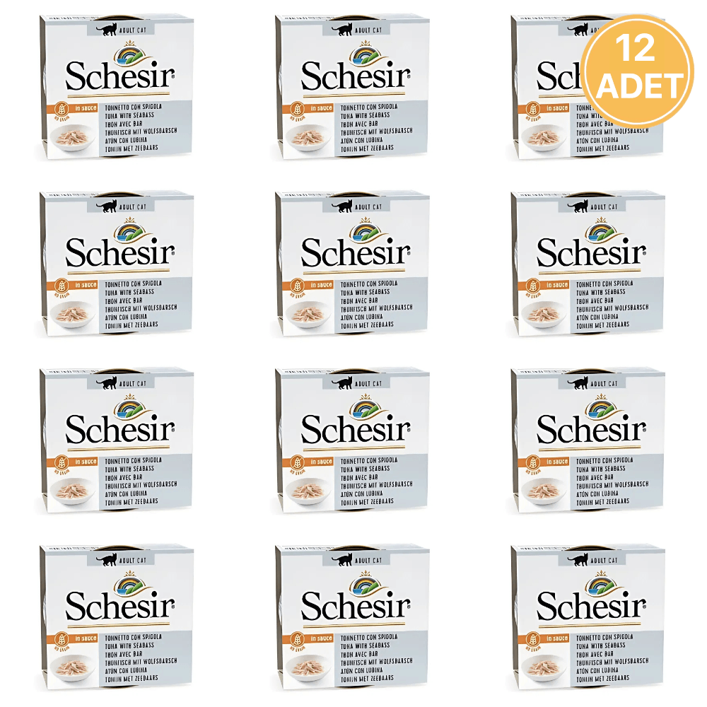 Schesir Soslu Ton Balıklı ve Levrek Etli Yetişkin Kedi Konservesi 70 Gr (12 Adet)