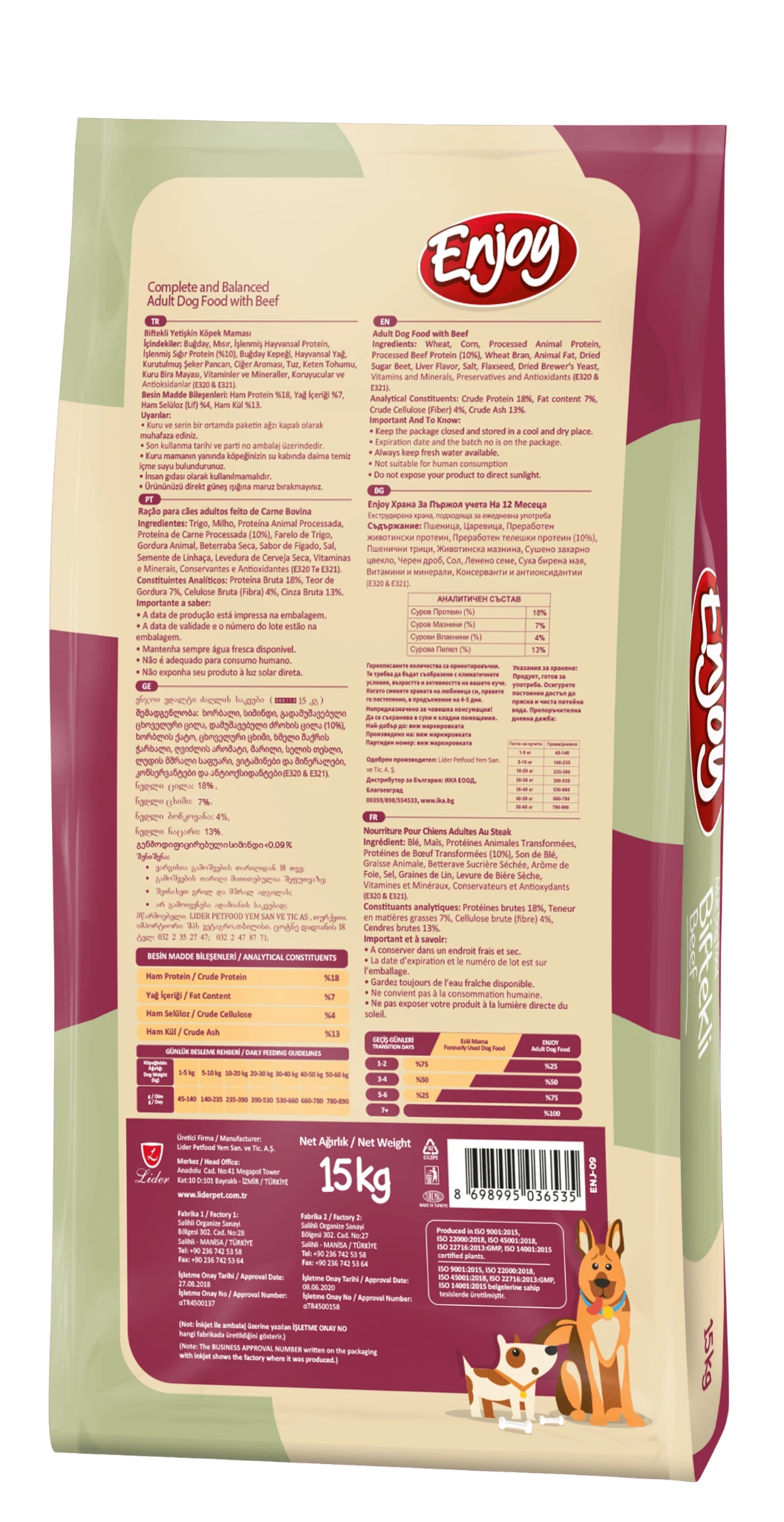 Enjoy Biftekli Yetişkin Köpek Maması 15 Kg