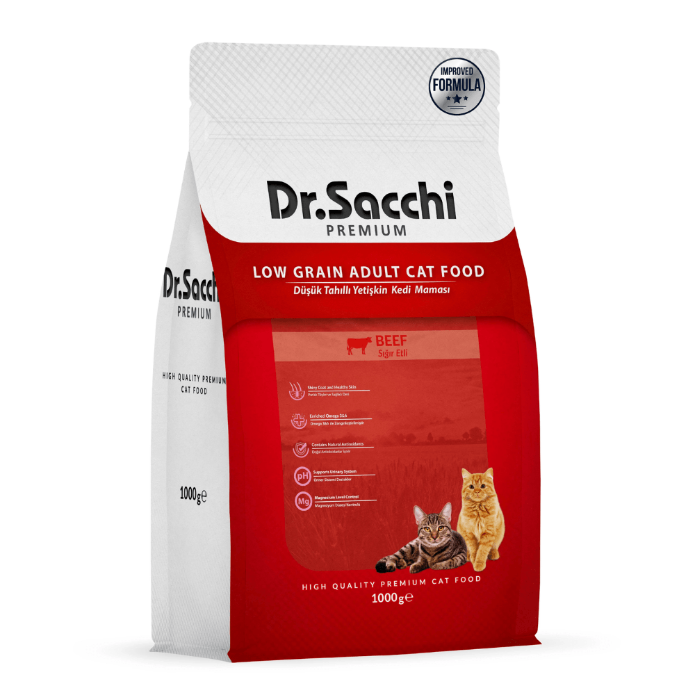 Dr.Sacchi Premıum Düşük Tahıllı Sığır Etli Yetişkin Kedi Maması 1 Kg