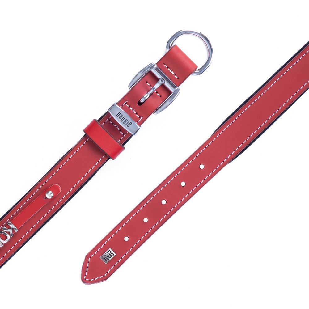Doggie İsimlikli Deri Boyun Tasması M 1.5x25-30 Cm Kırmızı