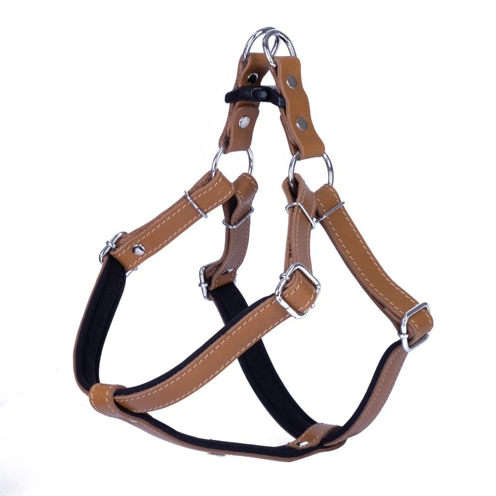 Doggie Konforlu Gerçek Deriden El Yapımı Ronin Model Köpek Göğüs Tasması L-2x55-65 Cm Camel