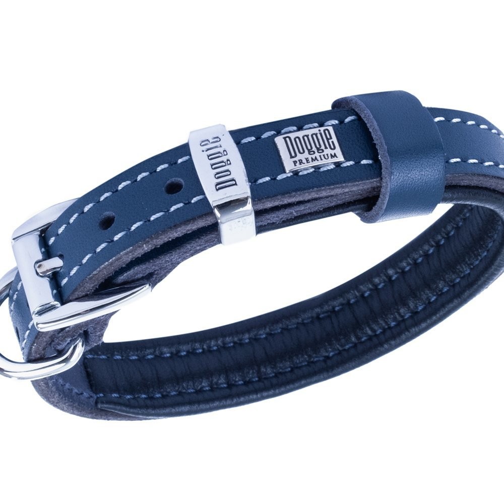 Doggie Firstclass Gerçek Deriden El Yapımı Köpek Boyun Tasması 1.5x25-30 Cm Royal Mavi