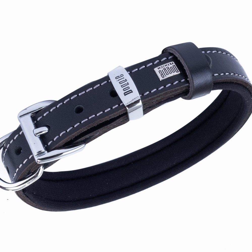 Doggie Konforlu Gerçek Deriden El Yapımı Köpek Boyun Tasması 2x35-40 Cm Siyah