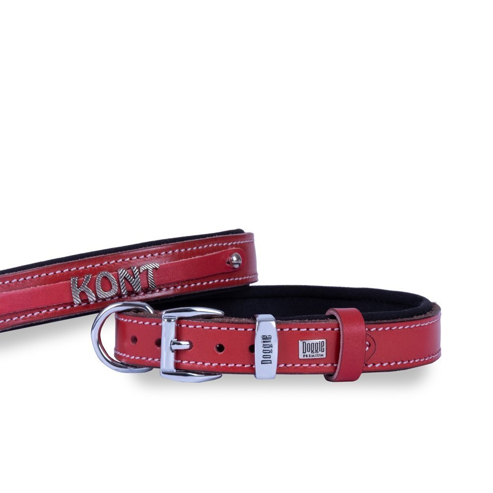 Doggie İsimlikli Deri Boyun Tasması M 1.5x25-30 Cm Kırmızı
