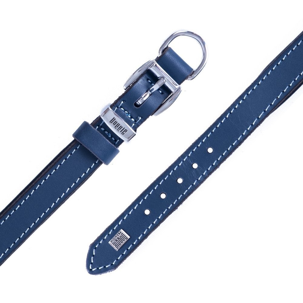 Doggie Konforlu Gerçek Deriden El Yapımı Köpek Boyun Tasması 2x35-40 Cm Royal Mavi