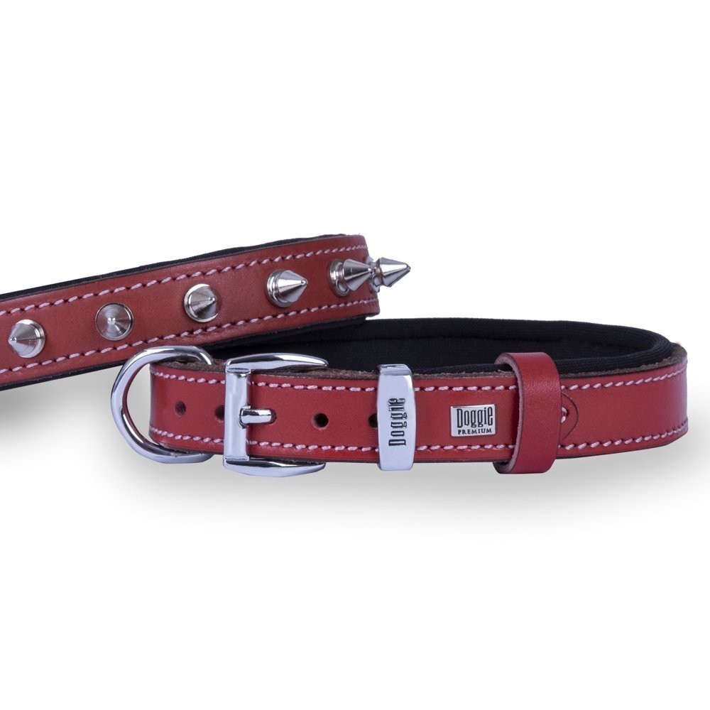 Doggie Konforlu Gerçek Deriden El Yapımı Çivili Köpek Boyun Tasması 2x30-35 Cm Kırmızı