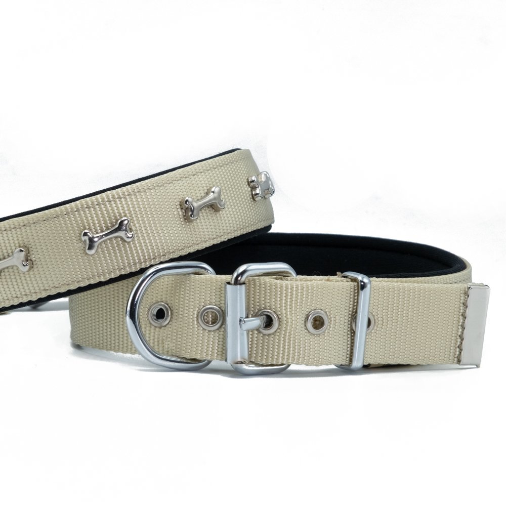 Doggie Comfort Metal Kemik İşlemeli Köpek Boyun Tasması L 3x47-55 Cm Haki