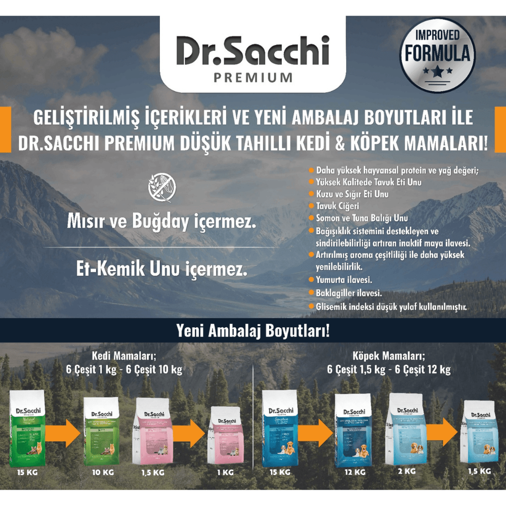 Dr.Sacchi Premium Düşük Tahıllı Sığır Etli Ve Kuzu Etli Yavru Kedi Maması 1 Kg