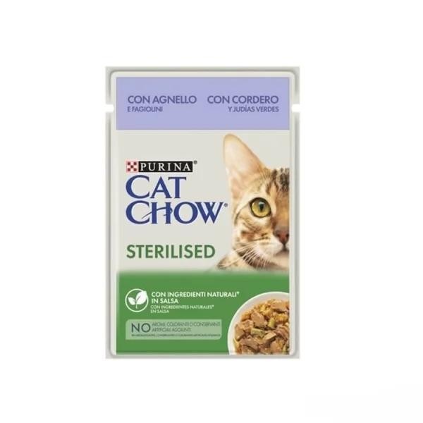Cat Chow Pouch Sos İçinde Kuzu Etli ve Yeşil Fasulyeli Kısırlaştırılmış Kedi Konservesi 85 Gr
