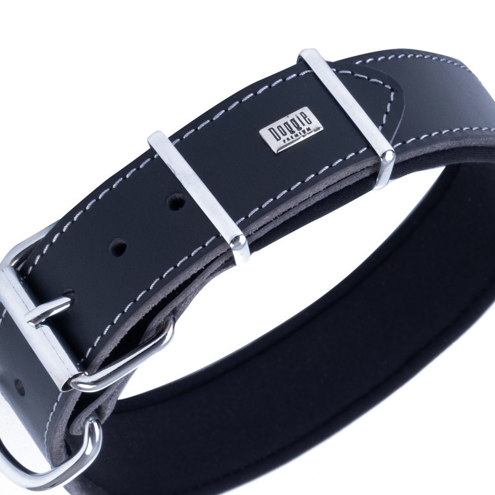 Doggie Çift Kat Gerçek Deriden El Yapımı Çivili Köpek Boyun Tasması 4x47-55 Cm Siyah