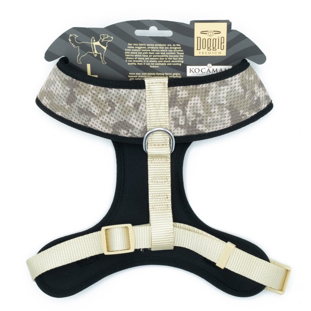 Doggie Havalı Dokumadan El Yapımı Küçük Irk Köpek Göğüs Tasması L-2x45-55 Cm Kamuflaj