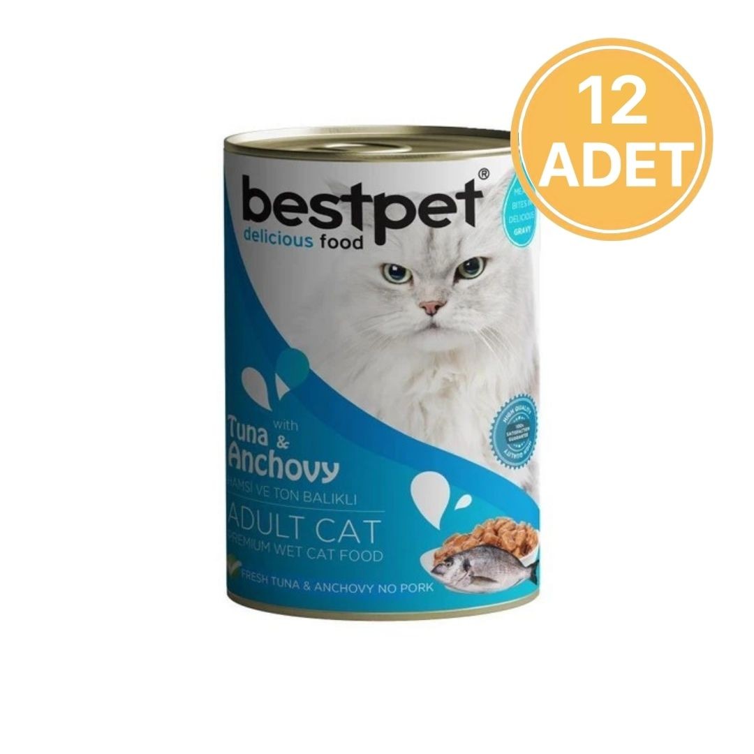 Bestpet Ton ve Hamsili Konserve Yetişkin Kedi Maması 400 Gr (12 Adet)