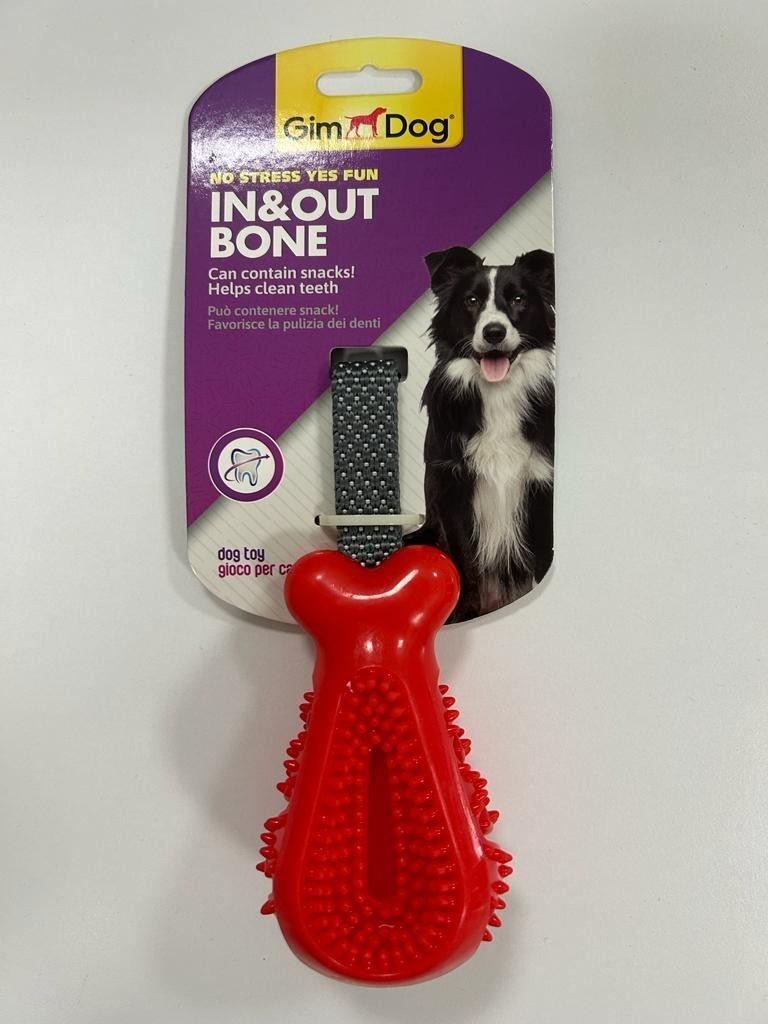 GimDog Kemik Şeklinde Çekiştirmeli Köpek Ödül Oyuncağı Kırmızı