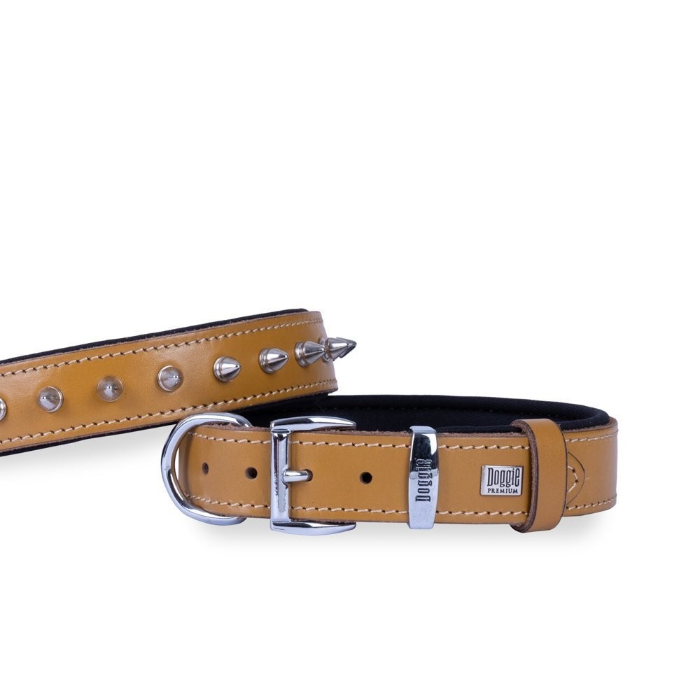 Doggie Konforlu Gerçek Deriden El Yapımı Çivili Köpek Boyun Tasması 2.5x37-45 Cm Camel
