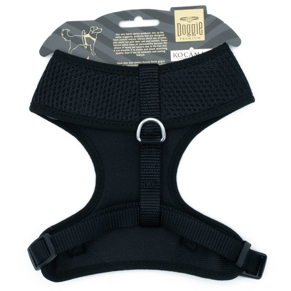 Doggie Havalı Dokumadan El Yapımı Küçük Irk Köpek Göğüs Tasması M-1.5x35-45 Cm Siyah