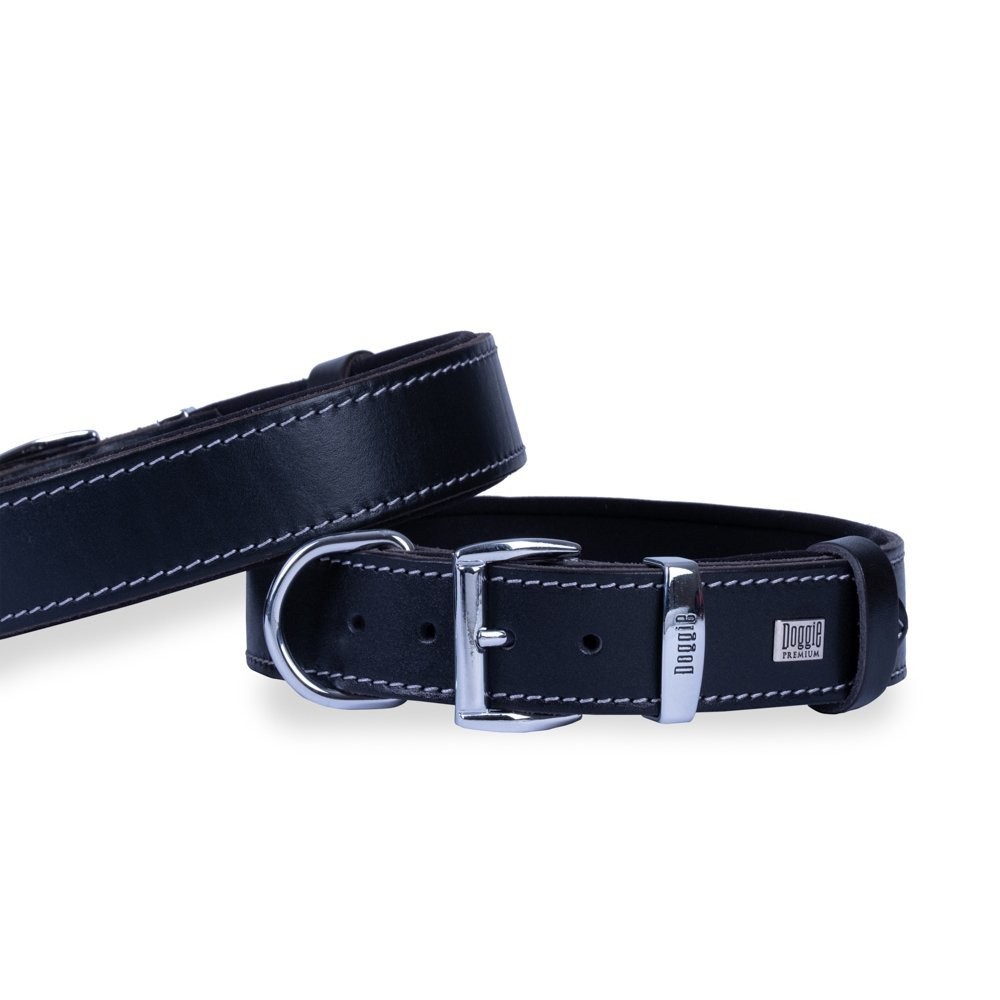 Doggie Konforlu Gerçek Deriden El Yapımı Köpek Boyun Tasması 3.5x47-55 Cm Siyah