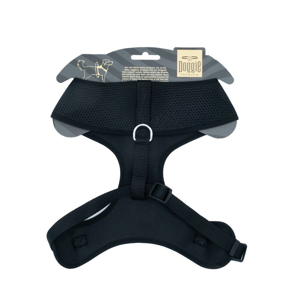Doggie Havalı Dokumadan El Yapımı Küçük Irk Köpek Göğüs Tasması XL-2x50-65 Cm Siyah