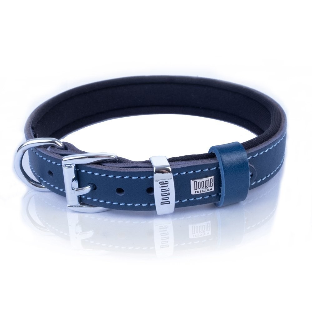 Doggie Konforlu Gerçek Deriden El Yapımı Çivili Köpek Boyun Tasması 2x30-35 Cm Royal Mavi