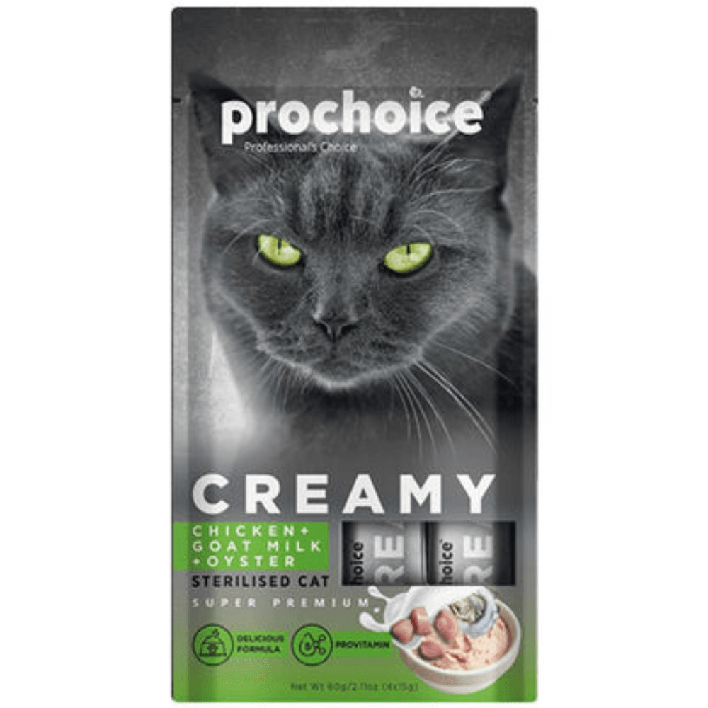 Prochoice Creamy Tavuklu Keçi Sütlü ve İstiridyeli Kedi Ödül Maması 4 x 15 Gr