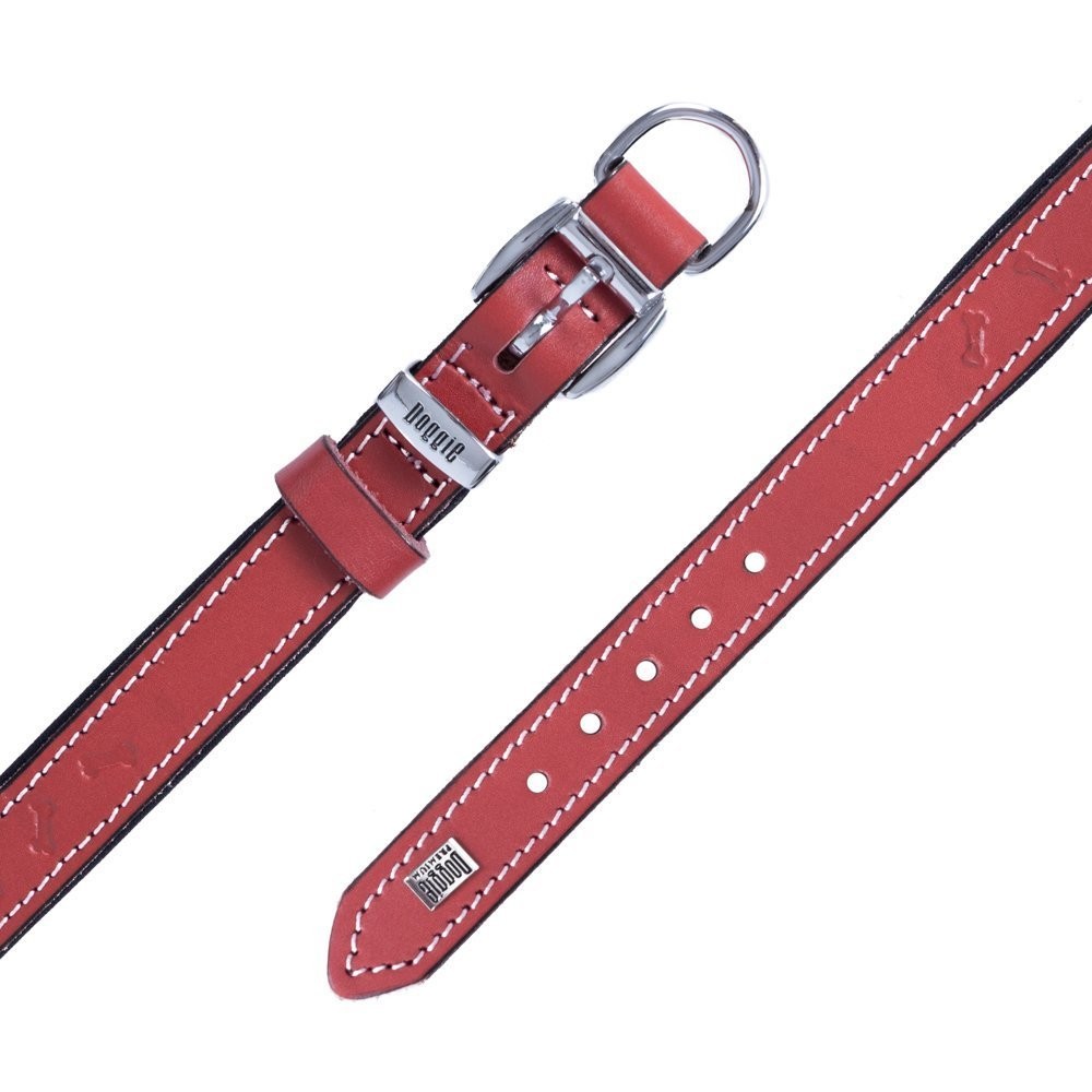 Doggie Deri Kemik Desenli Boyun Tasması M 2x35-40 Cm Kırmızı