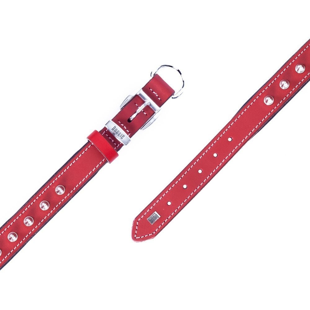 Doggie Konforlu Gerçek Deriden El Yapımı Çivili Köpek Boyun Tasması 2x30-35 Cm Kırmızı