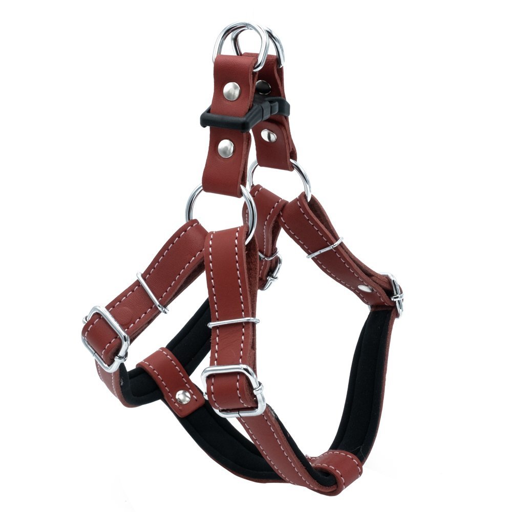 Doggie Konforlu Gerçek Deriden El Yapımı Ronin Model Köpek Göğüs Tasması XS-1.5x35-45 Cm Kırmızı
