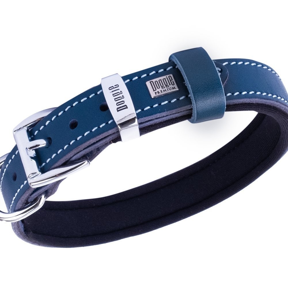 Doggie Konforlu Gerçek Deriden El Yapımı Köpek Boyun Tasması 2x35-40 Cm Royal Mavi