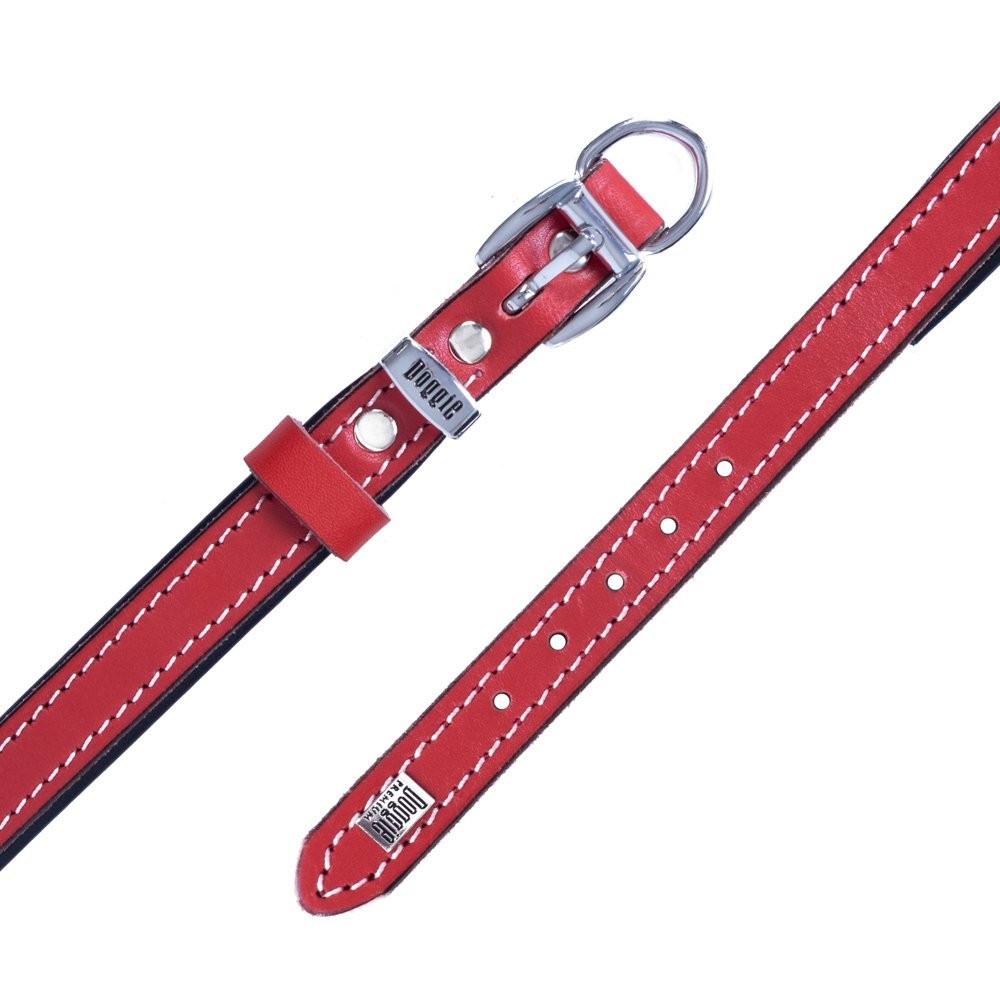 Doggie Firstclass Gerçek Deriden El Yapımı Köpek Boyun Tasması 1.5x20-25 Cm Kırmızı
