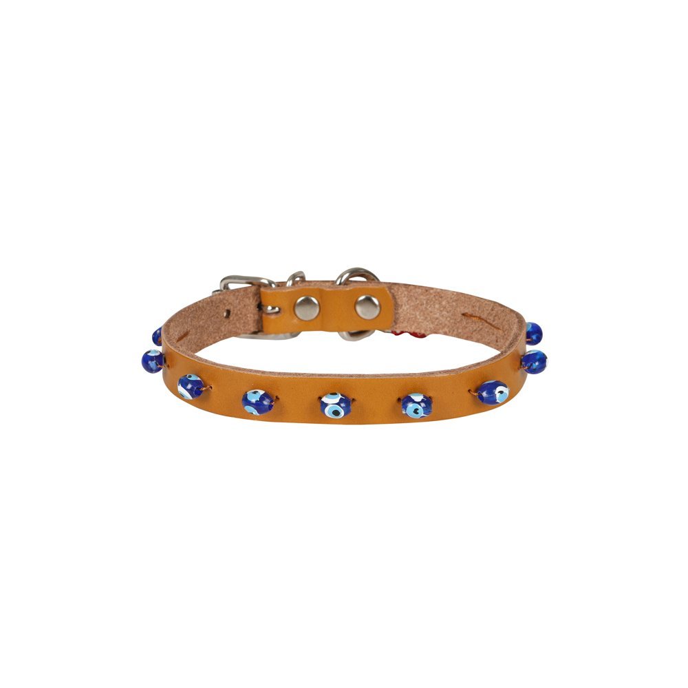 Cattie Boncuklu Deri Kedi Boyun Tasması L 1.2x25-29 Cm Camel