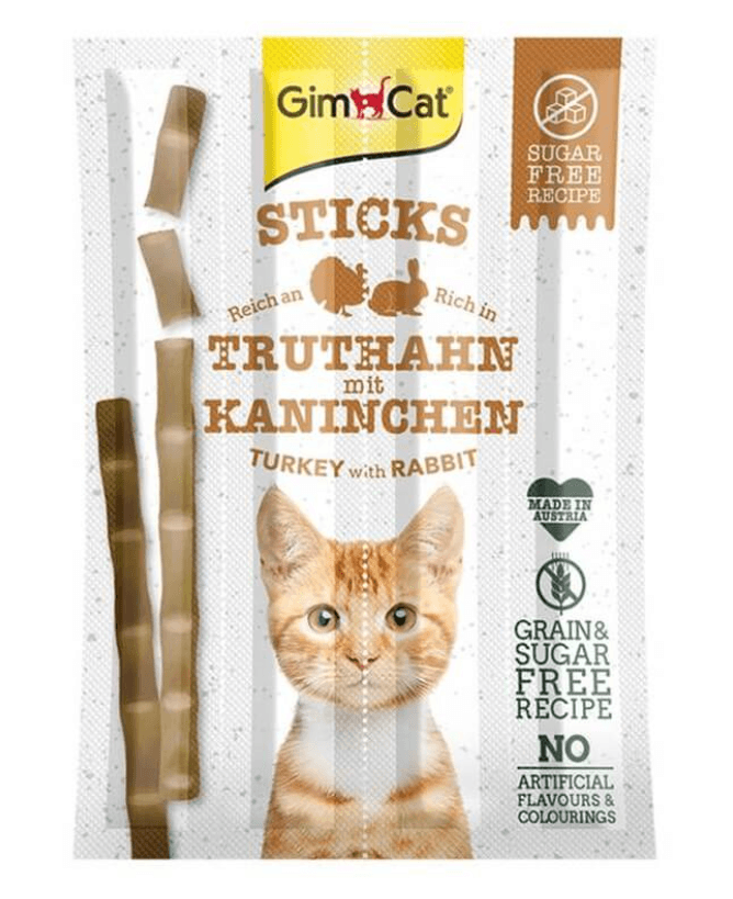 GimCat Sticks Hindi ve Tavşan Etli Tahılsız Kedi Ödül Çubukları 4 Parça 20 Gr