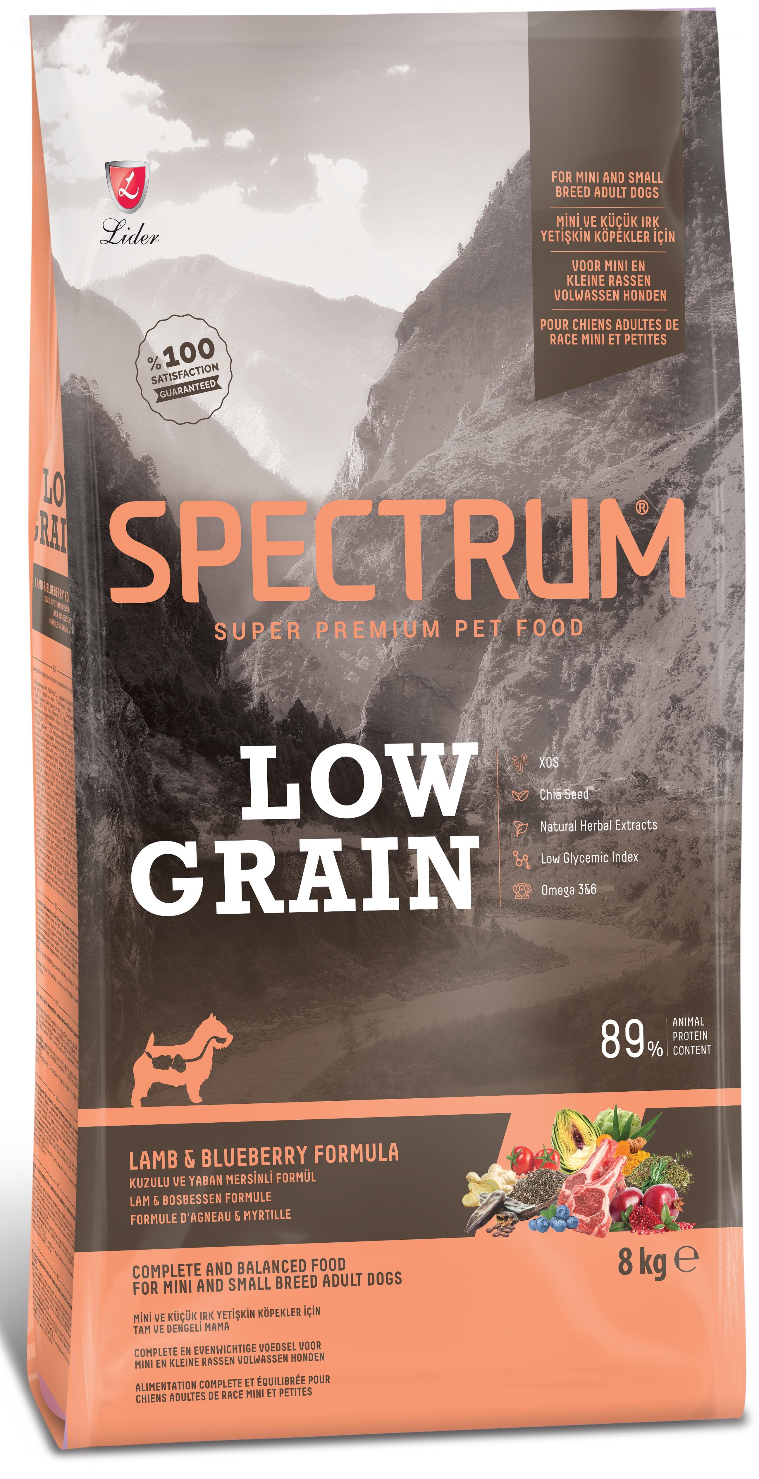 Spectrum Low Grain Kuzu Etli & Yaban Mersinli Mini ve Küçük Irk Yetişkin Köpek Maması 8 Kg