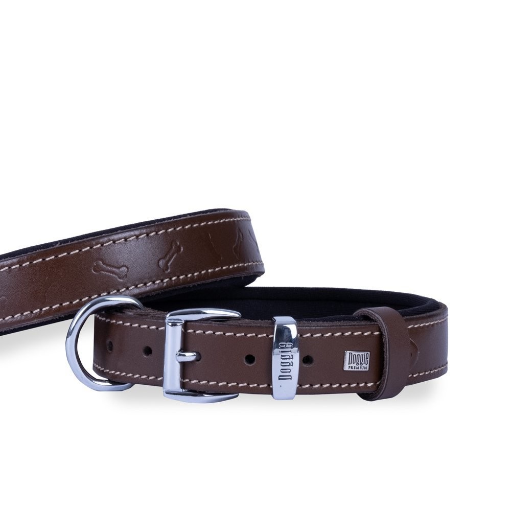 Doggie Deri Kemik Desenli Boyun Tasması M 3x42-50 Cm Kahverengi