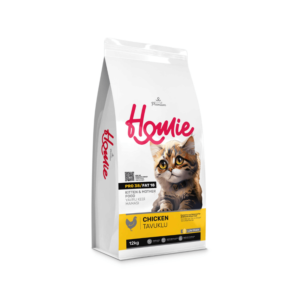 Homie Super Premium Düşük Tahıllı Tavuklu Yavru ve Anne Kedi Maması 12 Kg