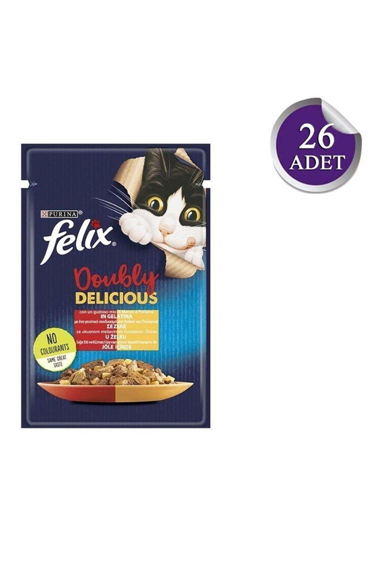 Felix Çifte Lezzet Sığır Etli ve Tavuk Etli Kedi Konservesi 85 Gr (26 Adet)