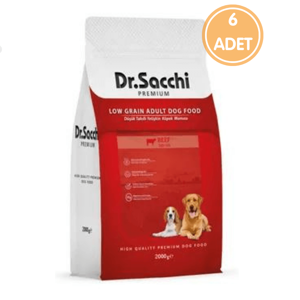 Dr.Sacchi Premium Sığır Etli Ve Pirinçli Yetişkin Köpek Maması 2 Kg (6 ADET)