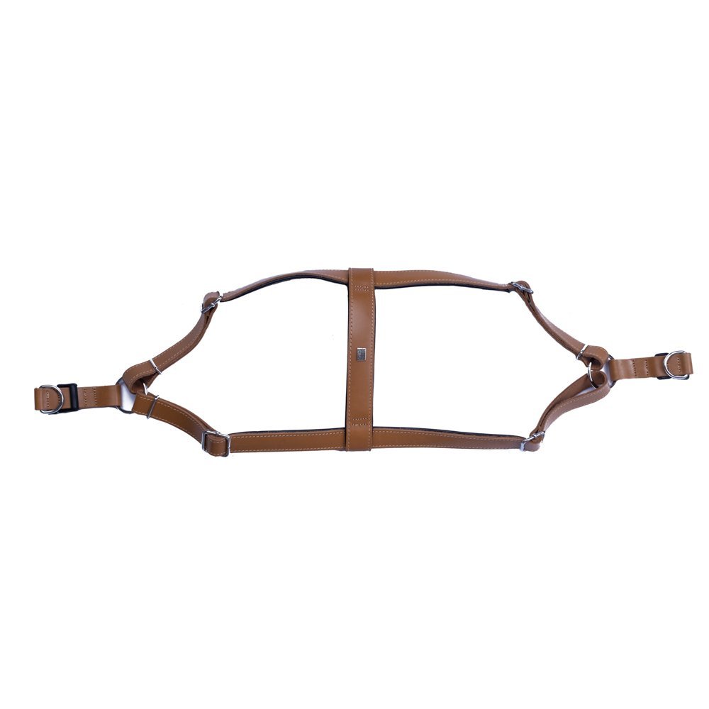 Doggie Konforlu Gerçek Deriden El Yapımı Ronin Model Köpek Göğüs Tasması M-2x45-55 Cm Camel