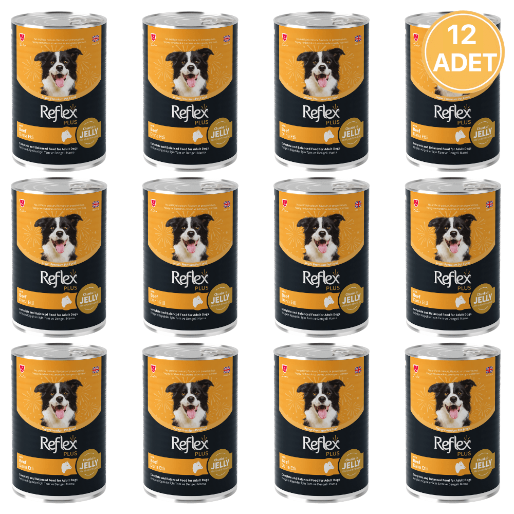 Reflex Plus Jöle İçinde Et Parçacıklı Dana Etli Yetişkin Köpek Konservesi 400 Gr (12 Adet)