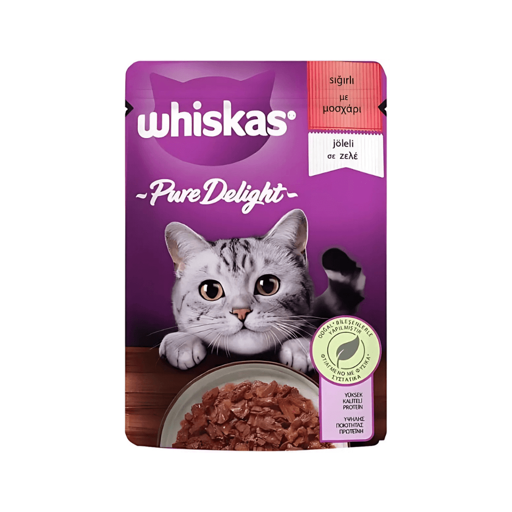 Whiskas Pouch Pure Delight Jöle İçinde Sığır Etli Yetişkin Kedi Konservesi 85 Gr (28 ADET)