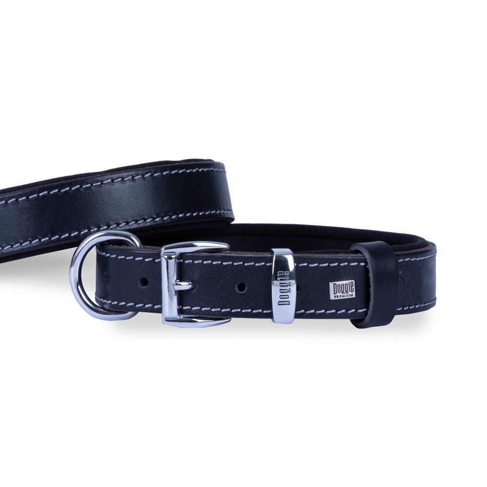 Doggie Konforlu Gerçek Deriden El Yapımı Köpek Boyun Tasması 3x42-50 Cm Siyah