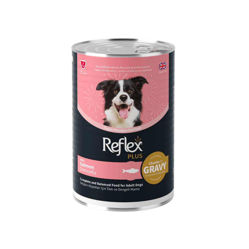 Reflex Plus Sos İçinde Et Parçacıklı Somonlu Yetişkin Köpek Konservesi 400 Gr (12 Adet)