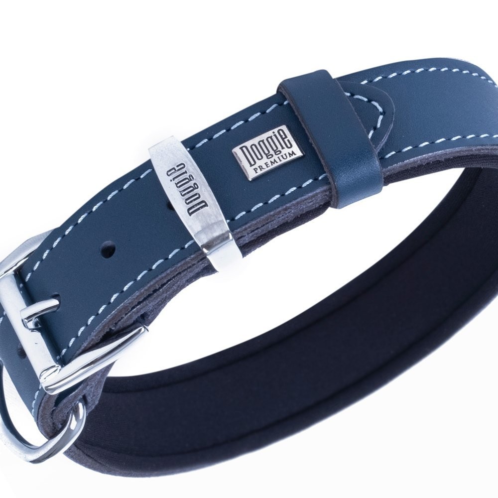 Doggie Konforlu Gerçek Deriden El Yapımı Köpek Boyun Tasması 3x42-50 Cm Royal Mavi