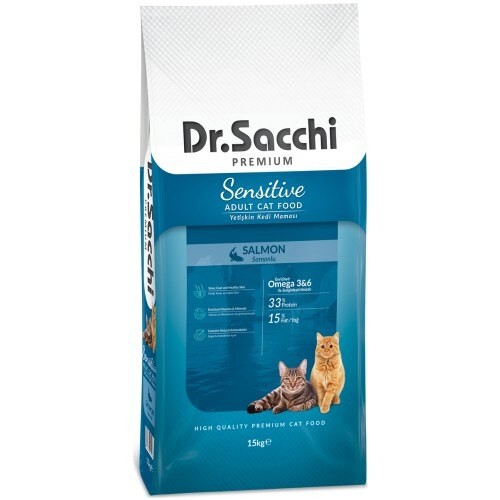 Dr. Sacchi Premium Sensitive Somonlu Yetişkin Kedi Maması 15 Kg