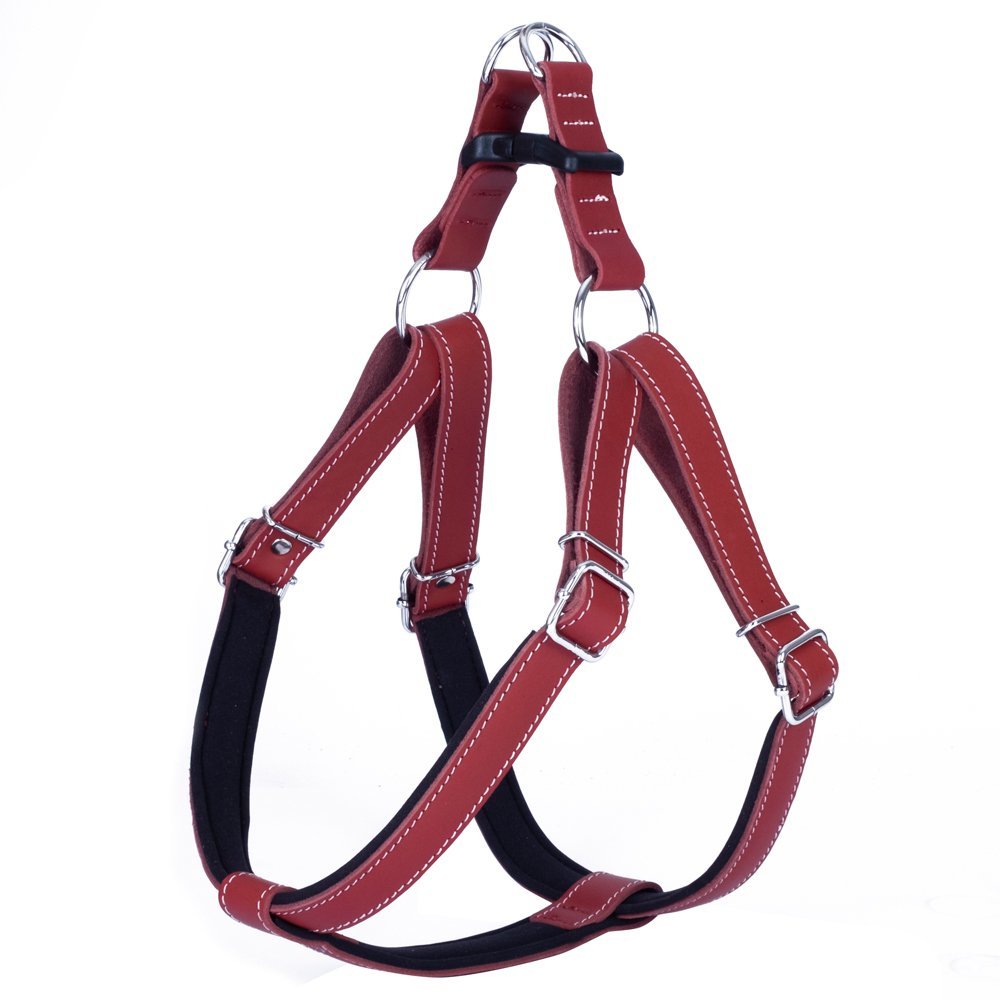 Doggie Konforlu Gerçek Deriden El Yapımı Ronin Model Köpek Göğüs Tasması XXL-3x70-80 Cm Kırmızı