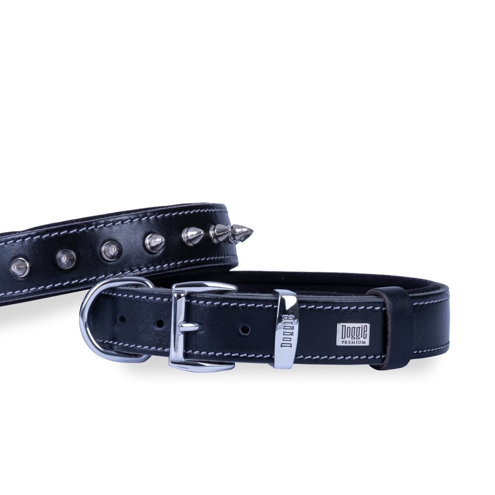 Doggie Konforlu Gerçek Deriden El Yapımı Çivili Köpek Boyun Tasması 2.5x37-45 Cm Siyah