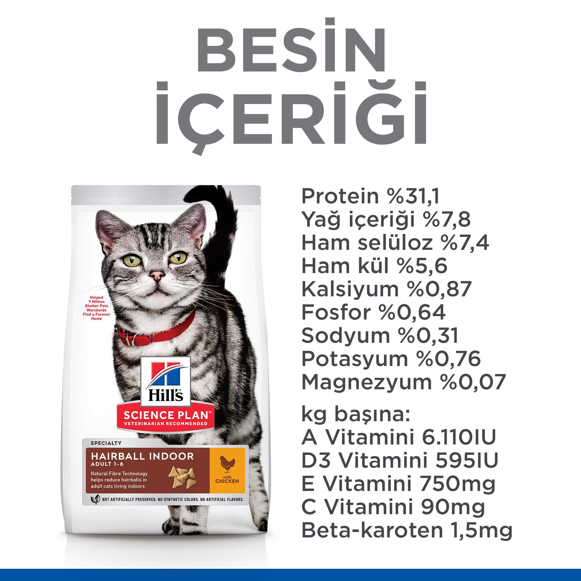 Hill's Hairball & Indoor Tavuk Etli Yetişkin Kedi Maması 1.5 Kg