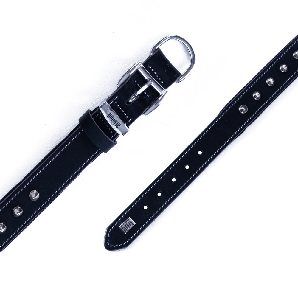 Doggie Konforlu Gerçek Deriden El Yapımı Çivili Köpek Boyun Tasması 3x42-50 Cm Siyah
