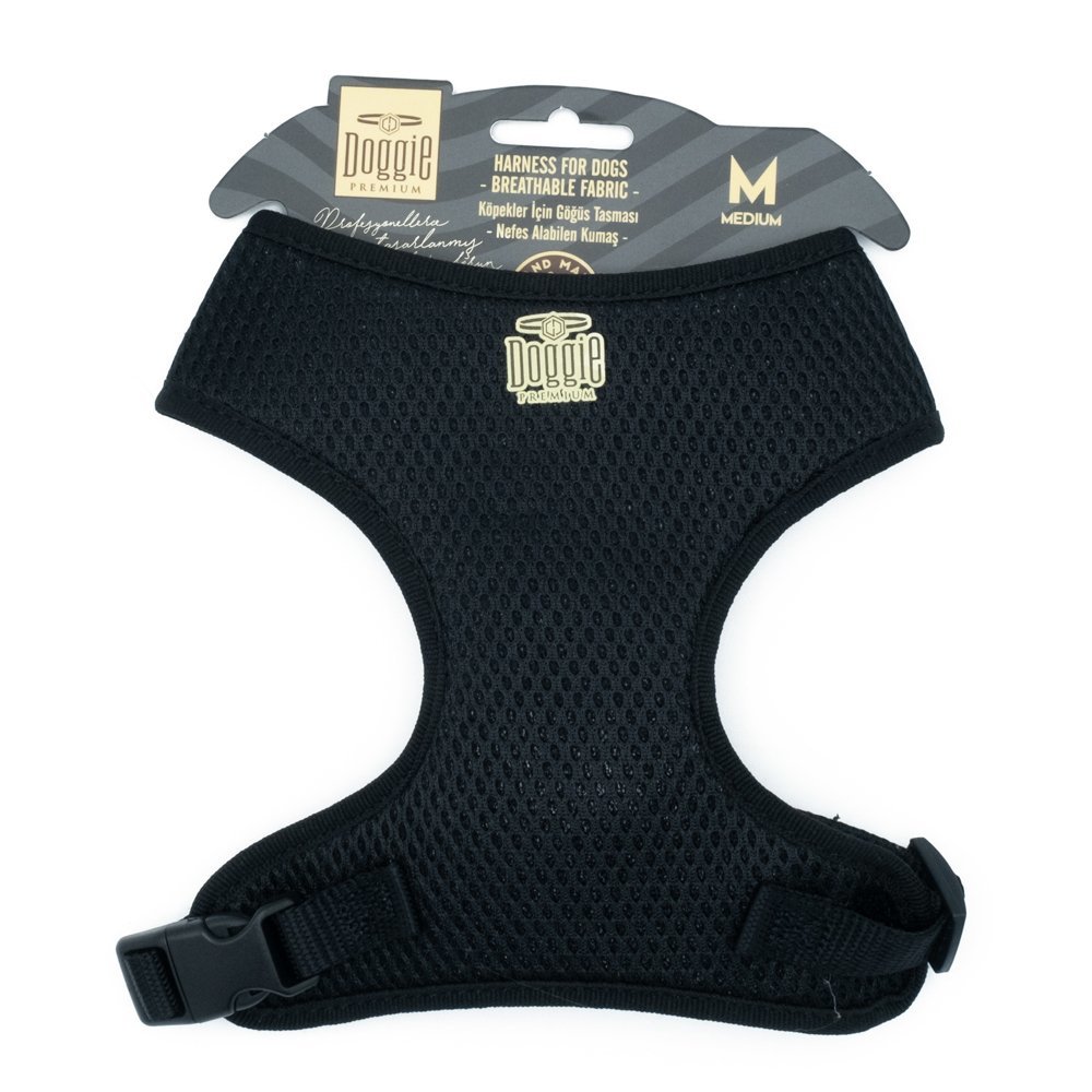 Doggie Havalı Dokumadan El Yapımı Küçük Irk Köpek Göğüs Tasması M-1.5x35-45 Cm Siyah