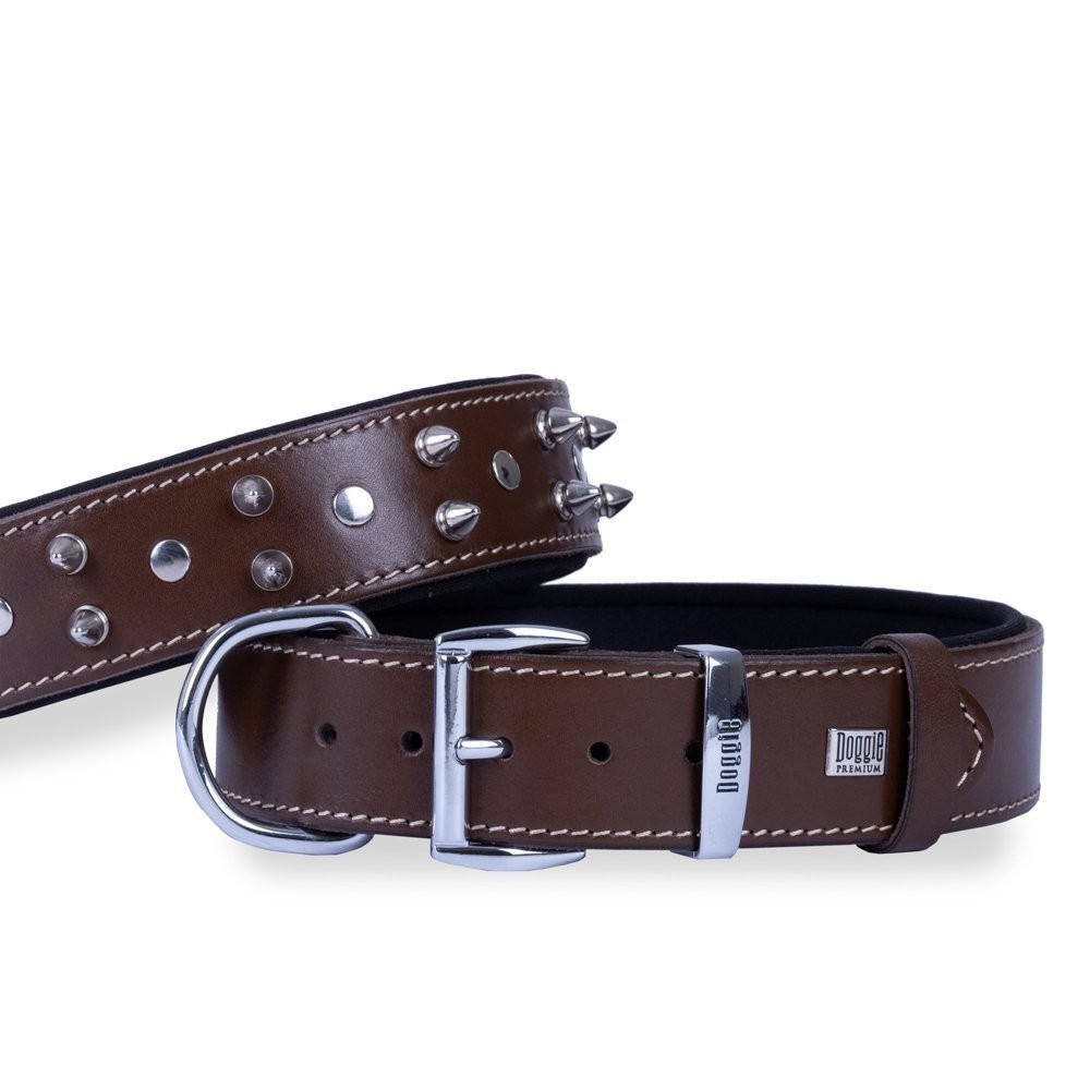 Doggie Konforlu Gerçek Deriden El Yapımı Çivili Köpek Boyun Tasması 4x47-55 Cm Kahverengi