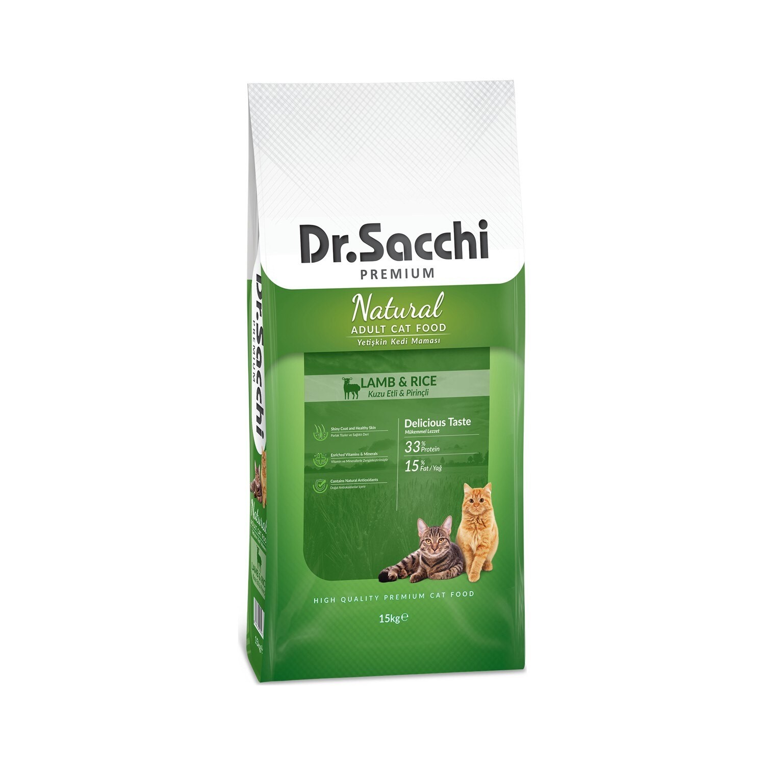 Dr. Sacchi Premium Natural Kuzu Etli ve Pirinçli Yetişkin Kedi Maması 15 Kg