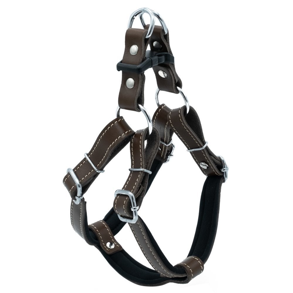 Doggie Konforlu Gerçek Deriden El Yapımı Ronin Model Köpek Göğüs Tasması XS-1.5x35-45 Cm Kahverengi